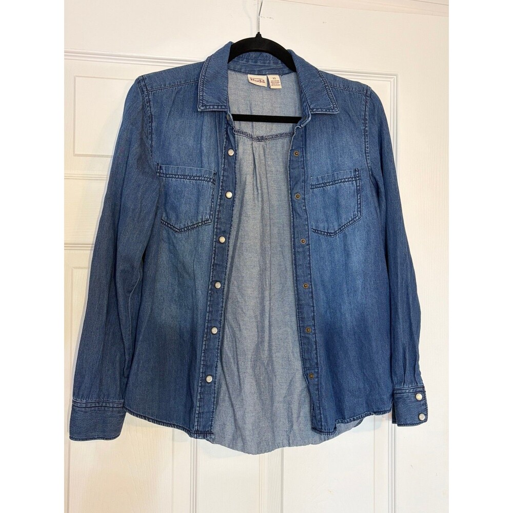 Vintage Mudd Destressed Denim Jacket Size XS Jean Jacket Snap Buttons Blue